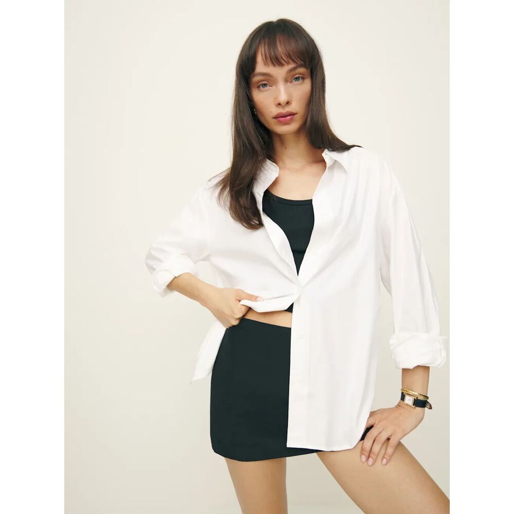 Reformation Laura Harrier Bright White Collins Shirt Women's Size 12 NWT